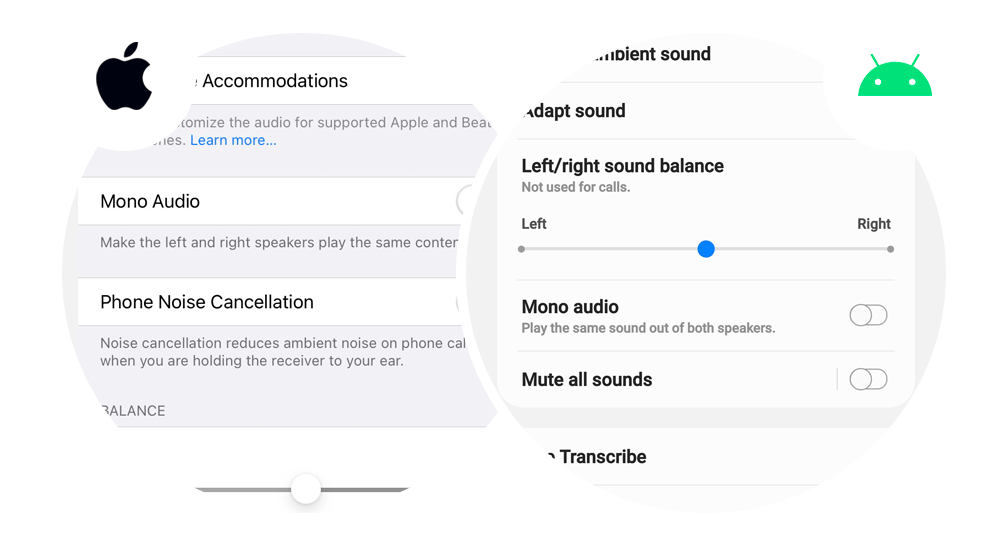 How to change audio settings on apple and android for assistive technology