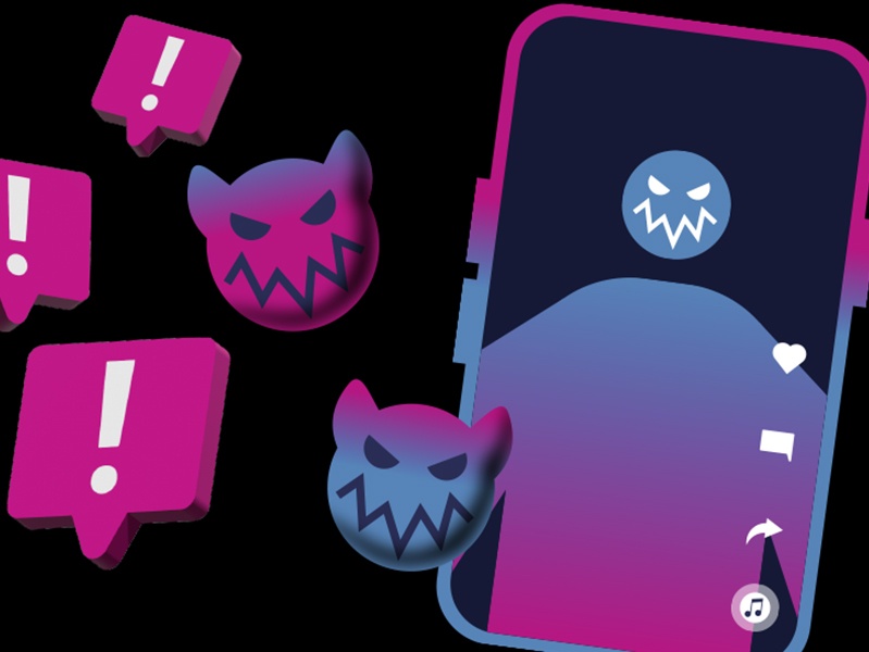 Illustration of some devil emojis and a phone