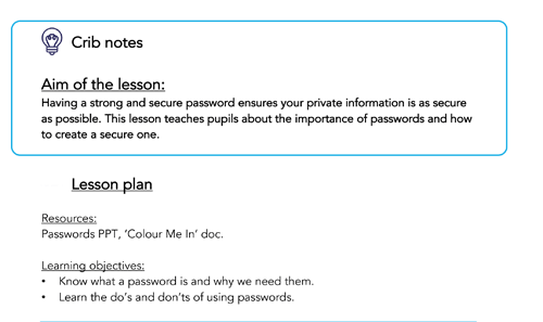 sample shown of the password lesson plan