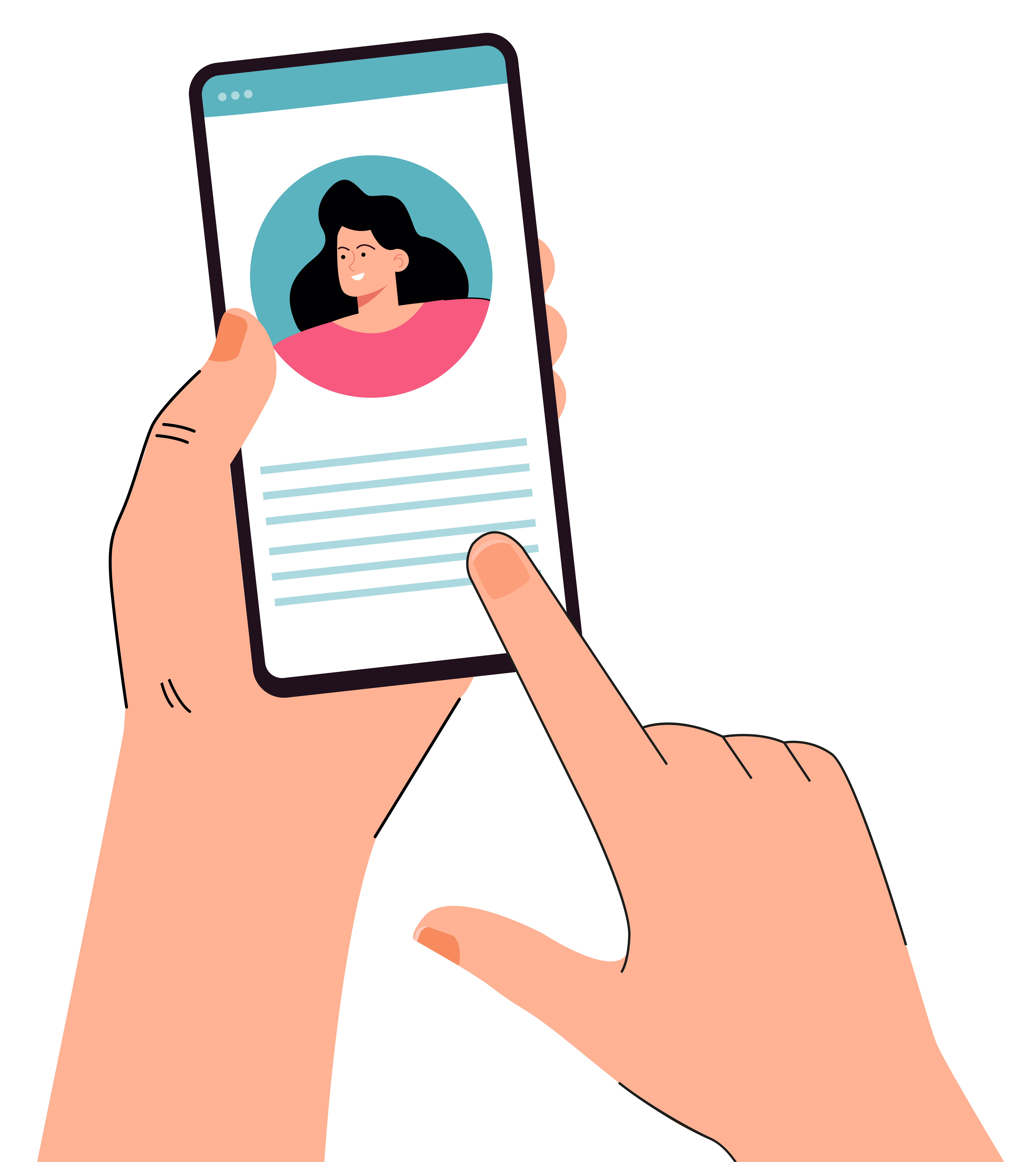 illustration of a hand holding a phone with a social media account