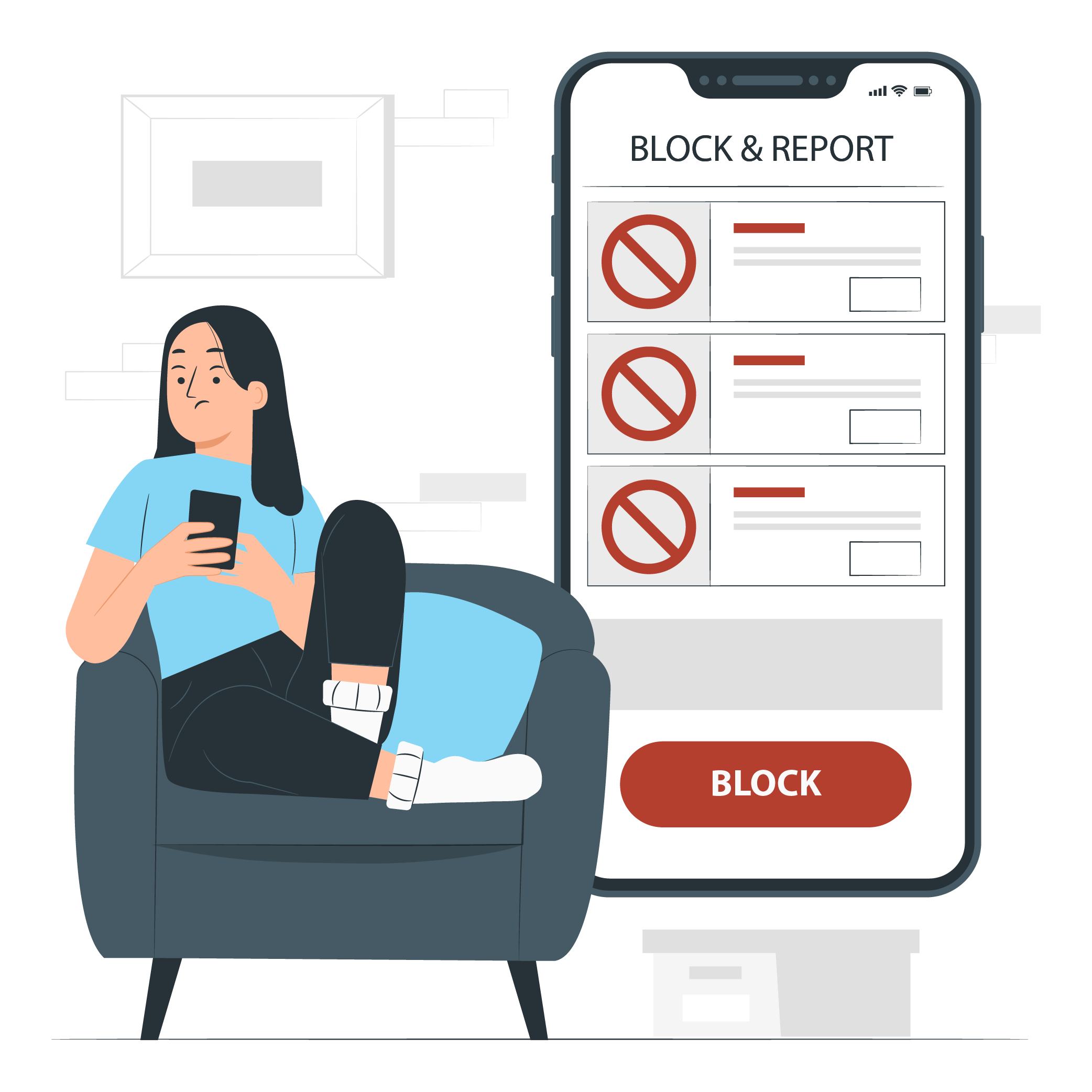 illustration of a woman on her block settings on her phone