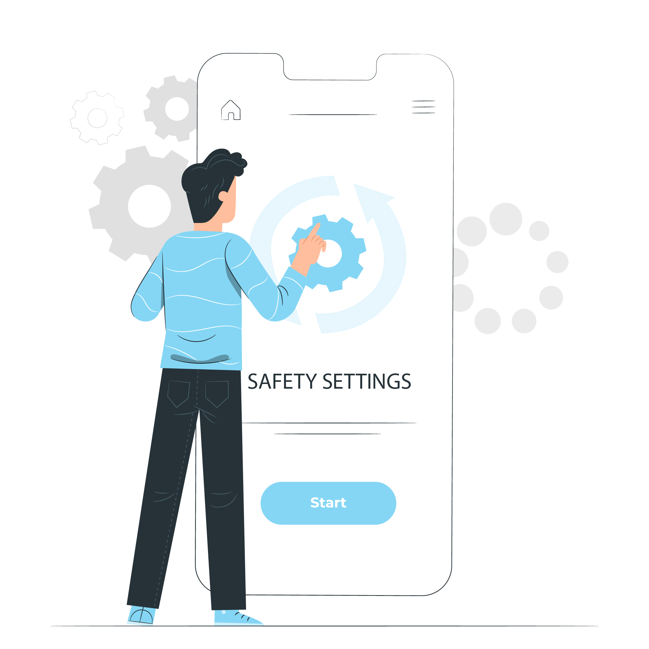 illustration of a man looking at phone safety settings