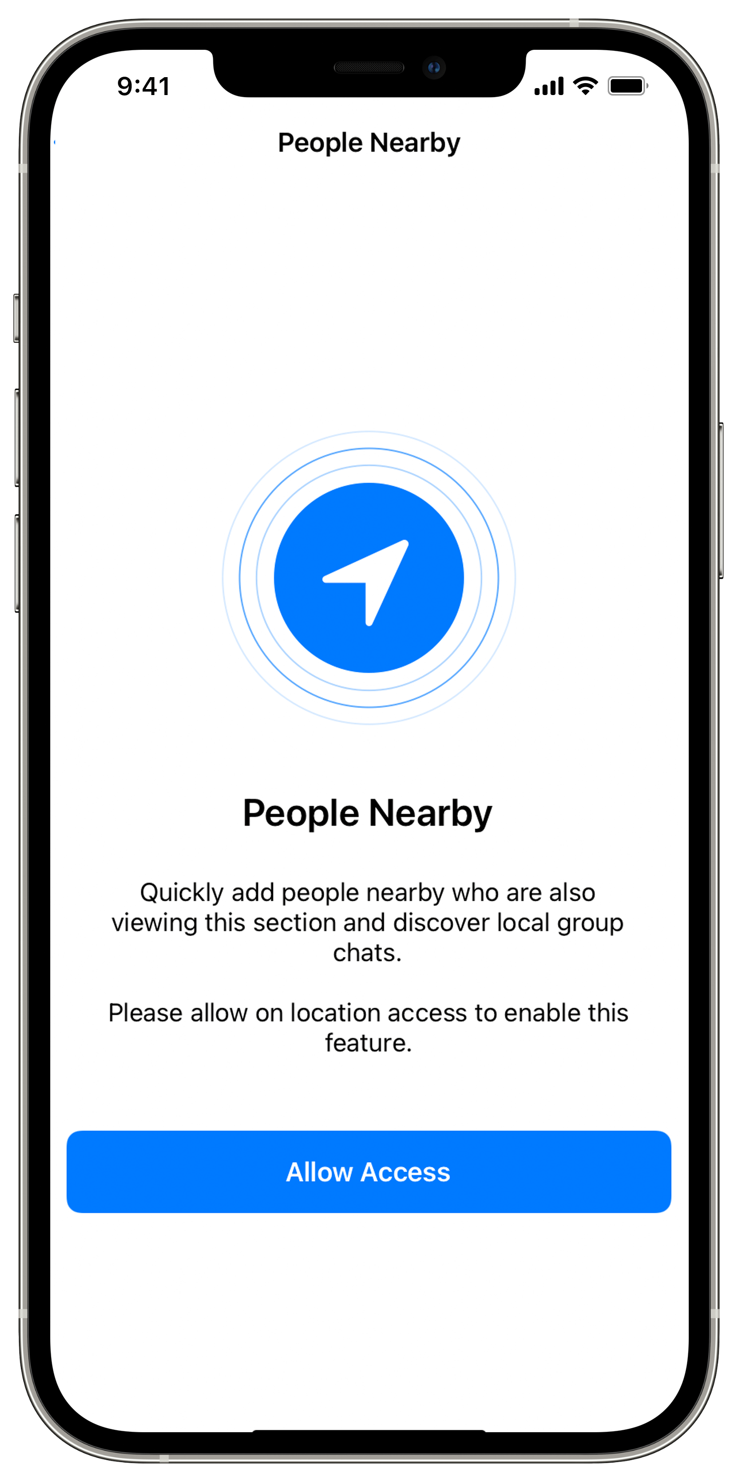 Telegram searching for people nearby on an iPhone