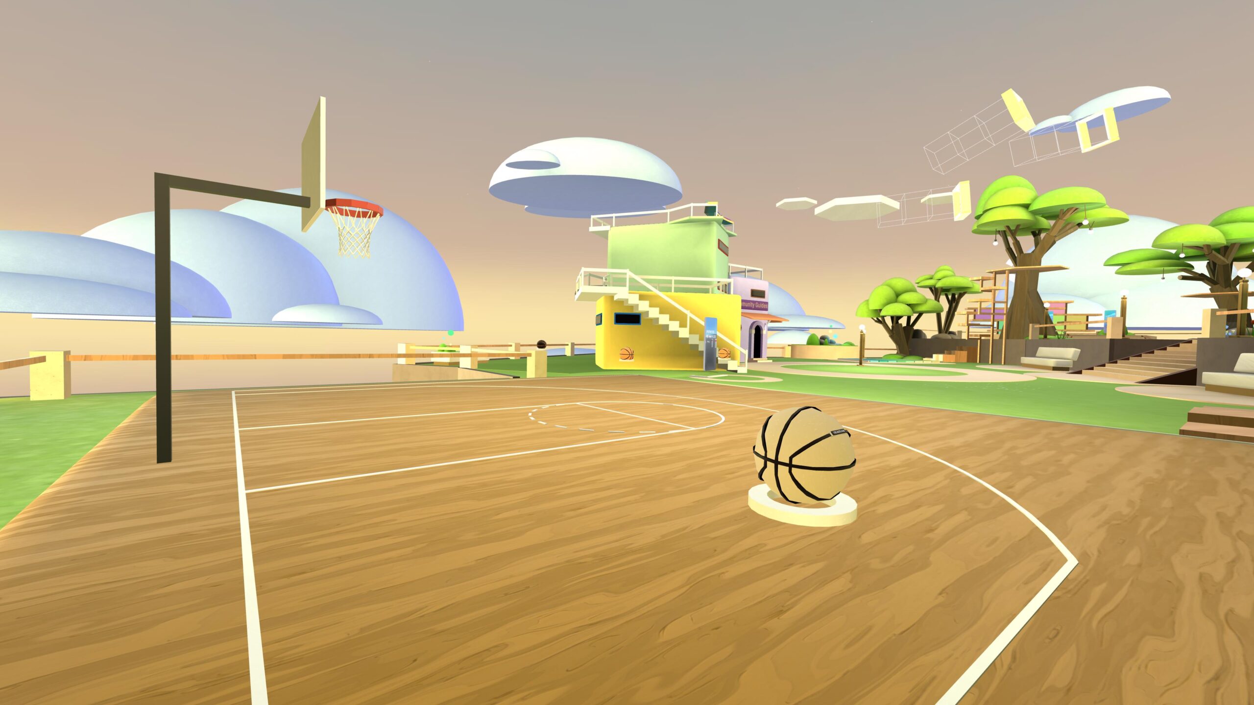 Horizon Worlds scene of a basketball court
