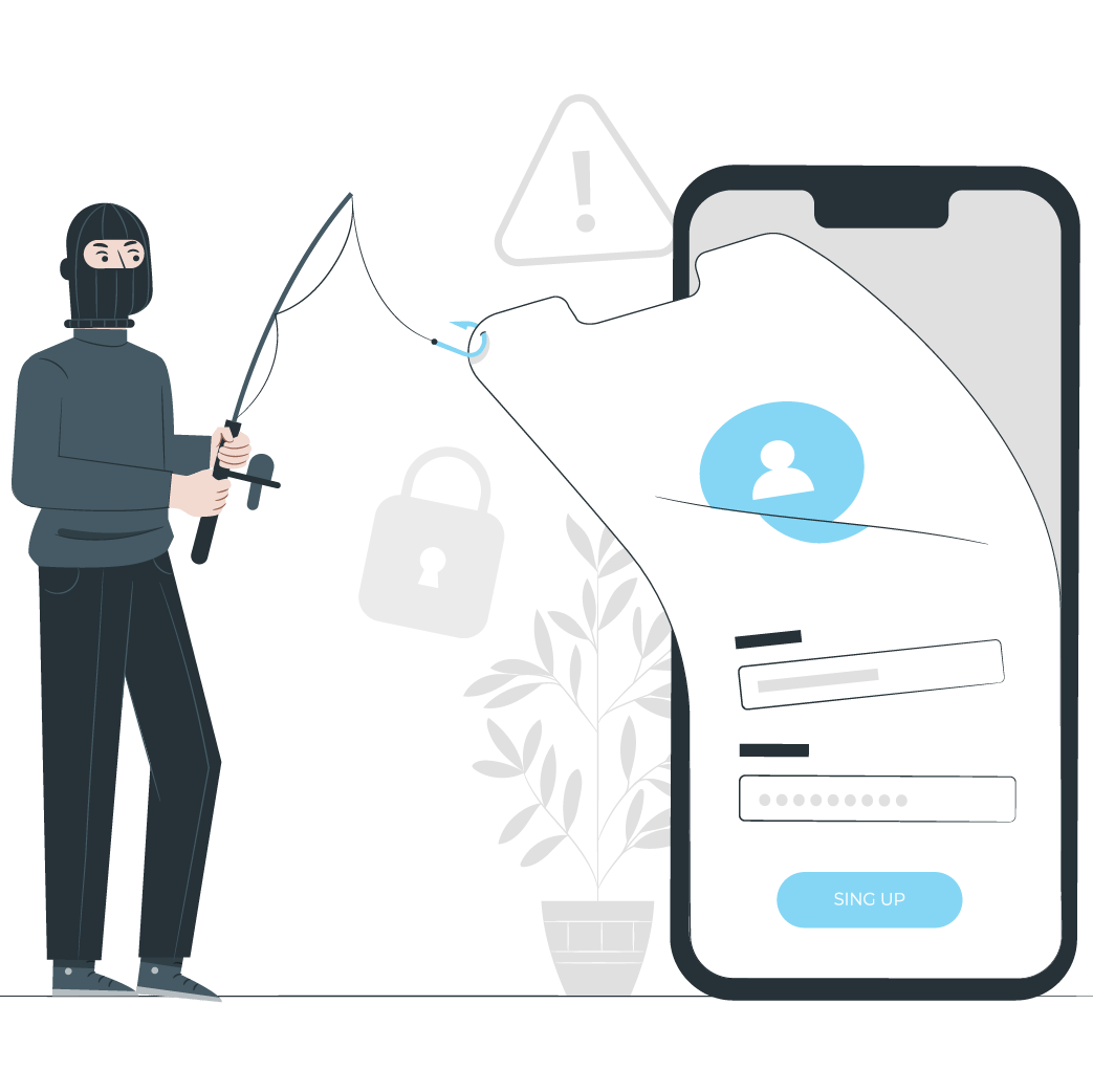 illustration on a scammer taking account details from a phone