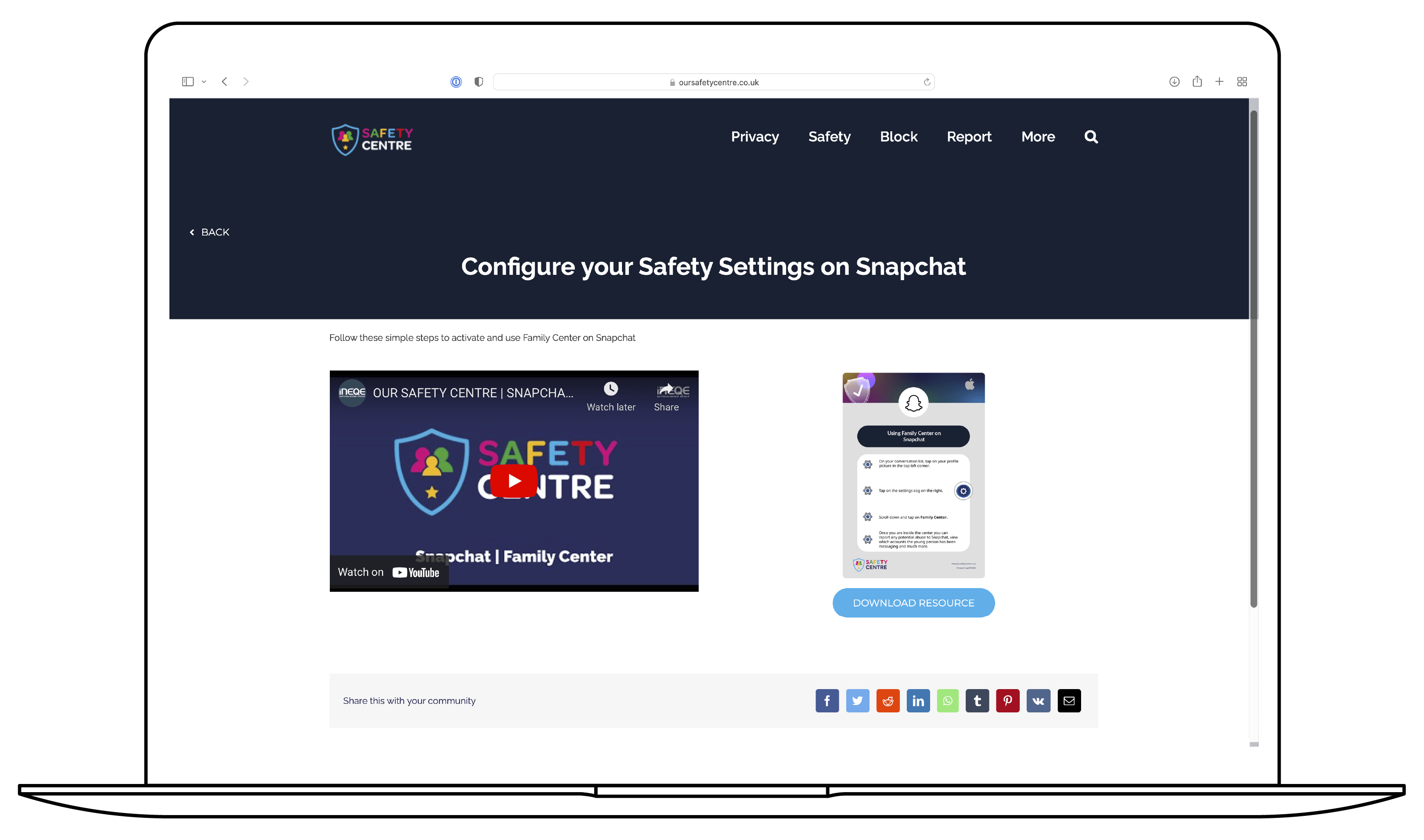 Safety Centre screen in laptop mockup