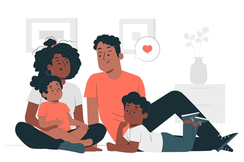 illustration of family sitting talking together