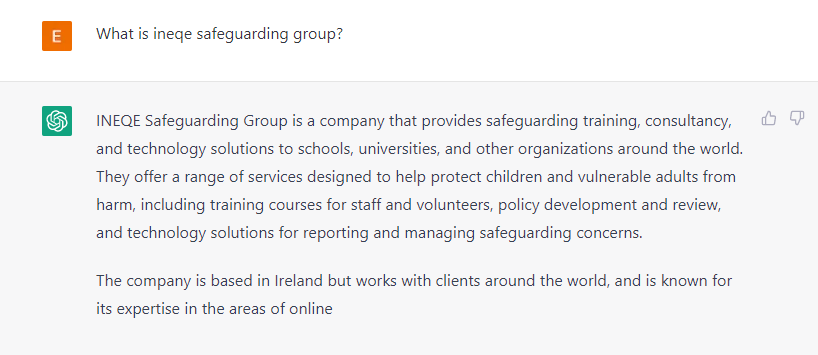 asking ChatGPT what ineqe safeguarding groups is 