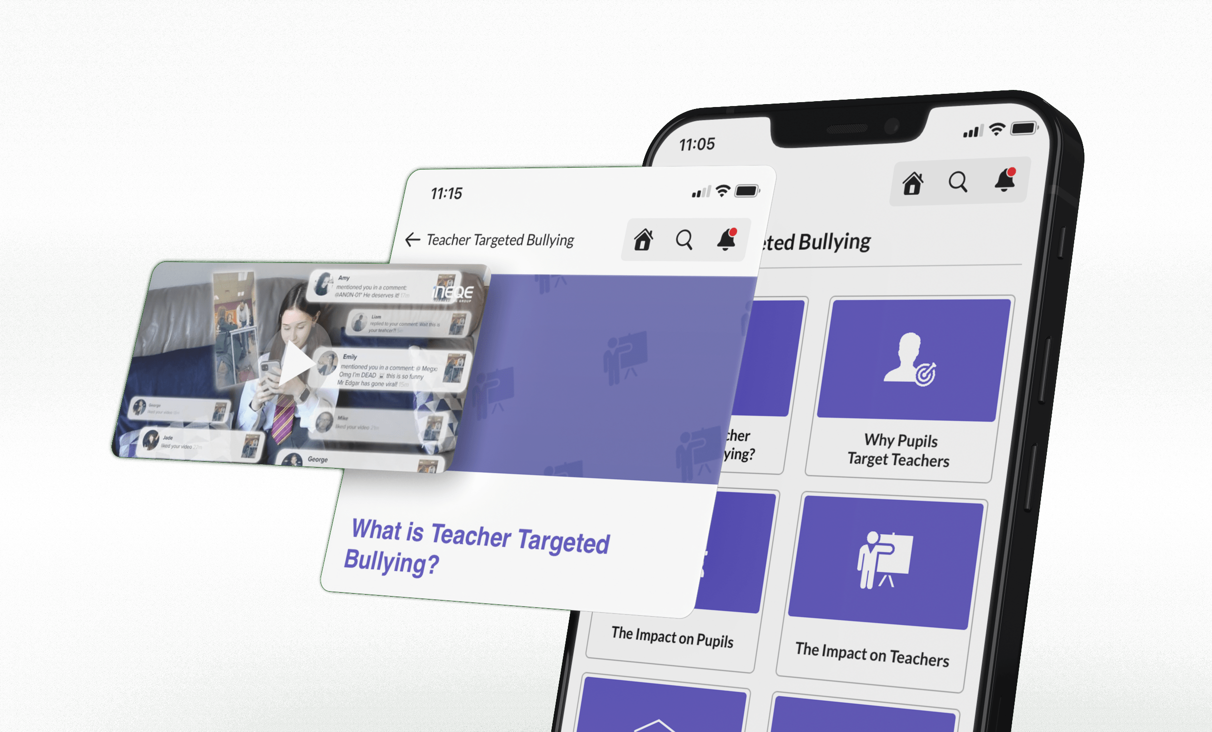 teacher targeted bulling app content mockup